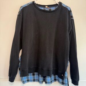 Anthropologie Pilcro Contrast Blue/Black Flannel Pullover Sweatshirt Size Large